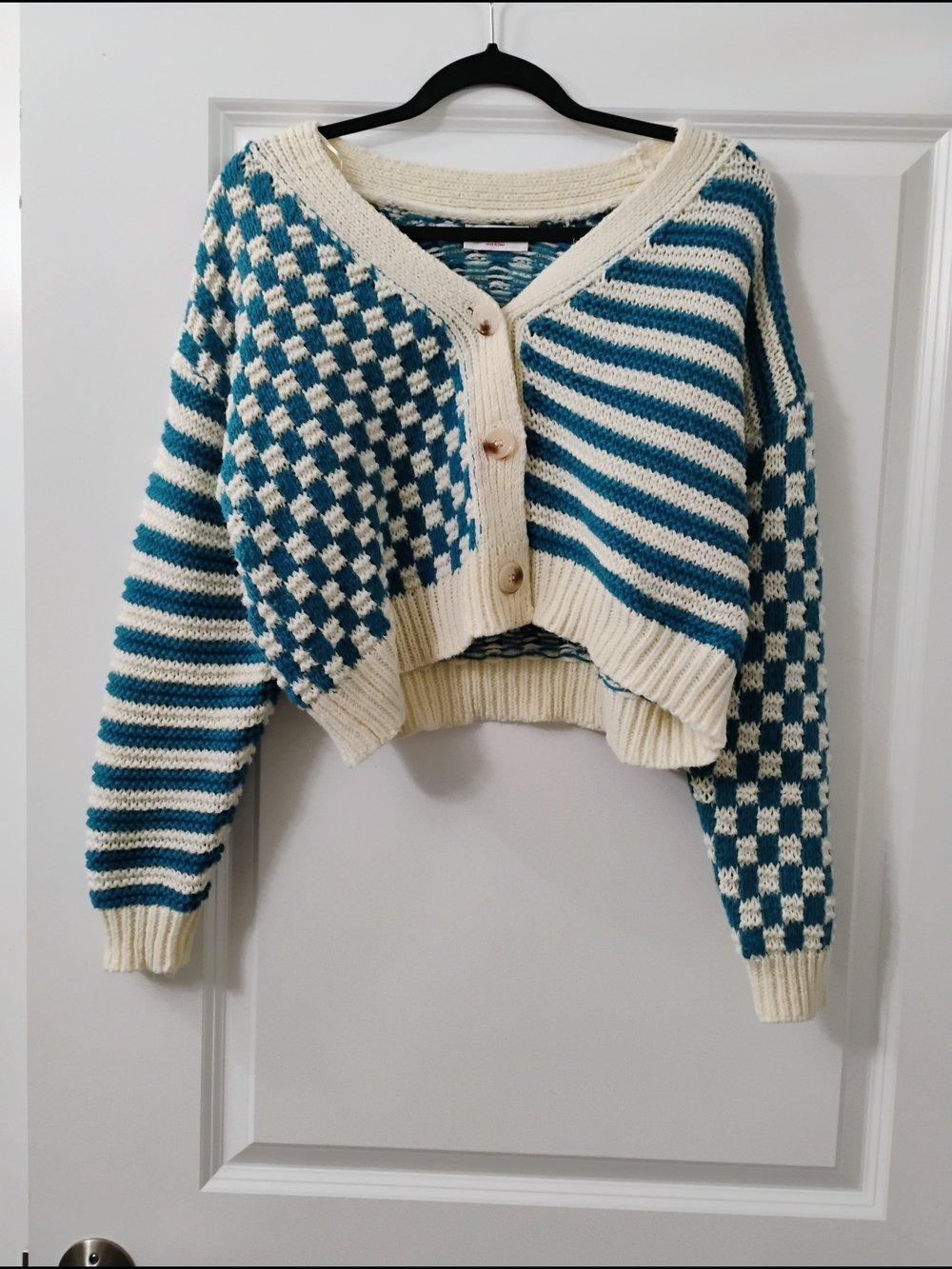 Butter Melon Quirky Eclectic Kidcore Chunky Retro Knit Cropped Cardigan Size S - Picture 7 of 7